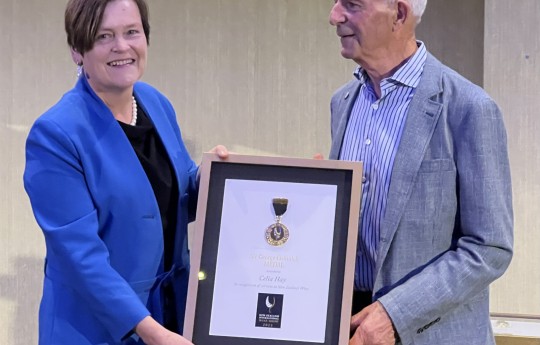 Celia Hay accepts Sir George Fistonich Medal